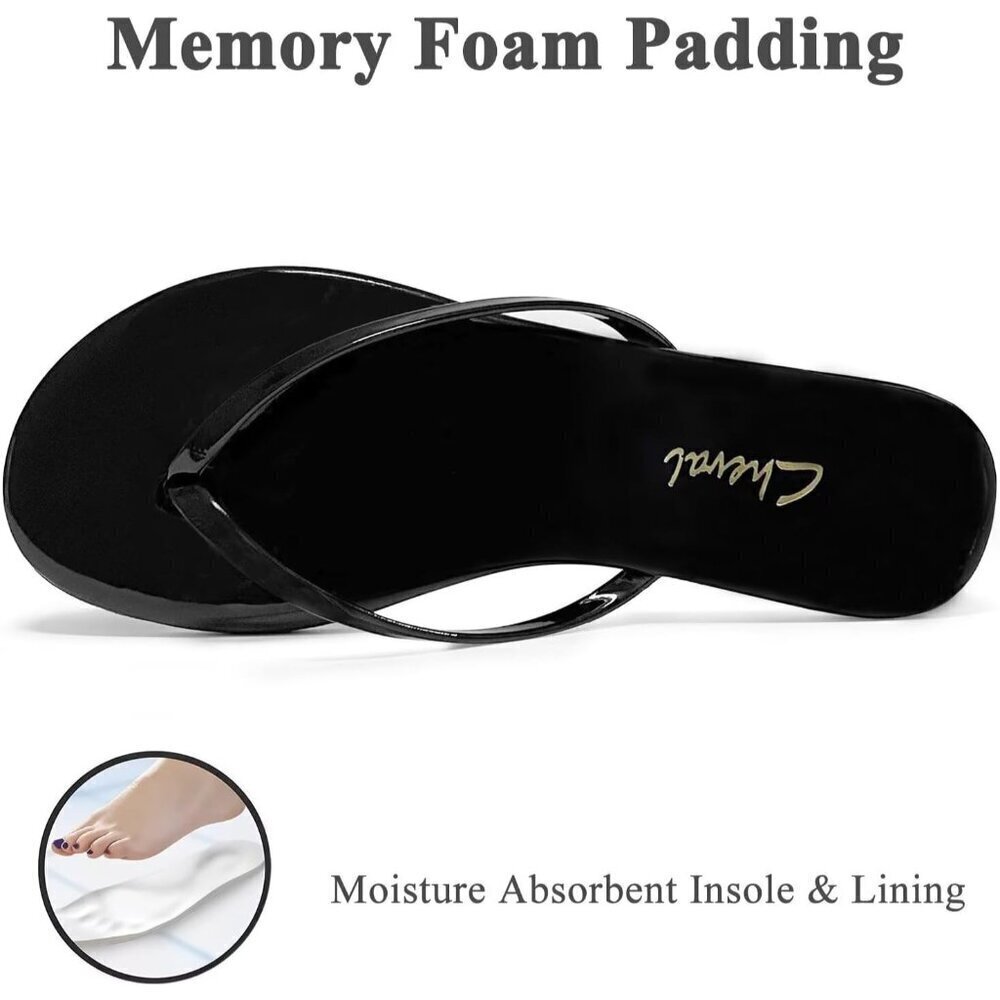 🆕 Black Patent Leather Flip Flops Women’s Dressy Thong Sandals Rubber Sole 2025 - Picture 5 of 5